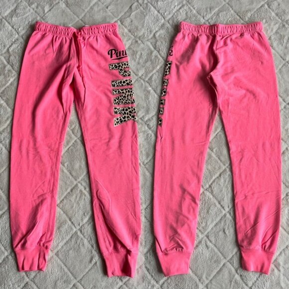Victoria's Secret PINK | Hot Pink & Cheetah Print Joggers | Size Extra Small - Picture 1 of 12